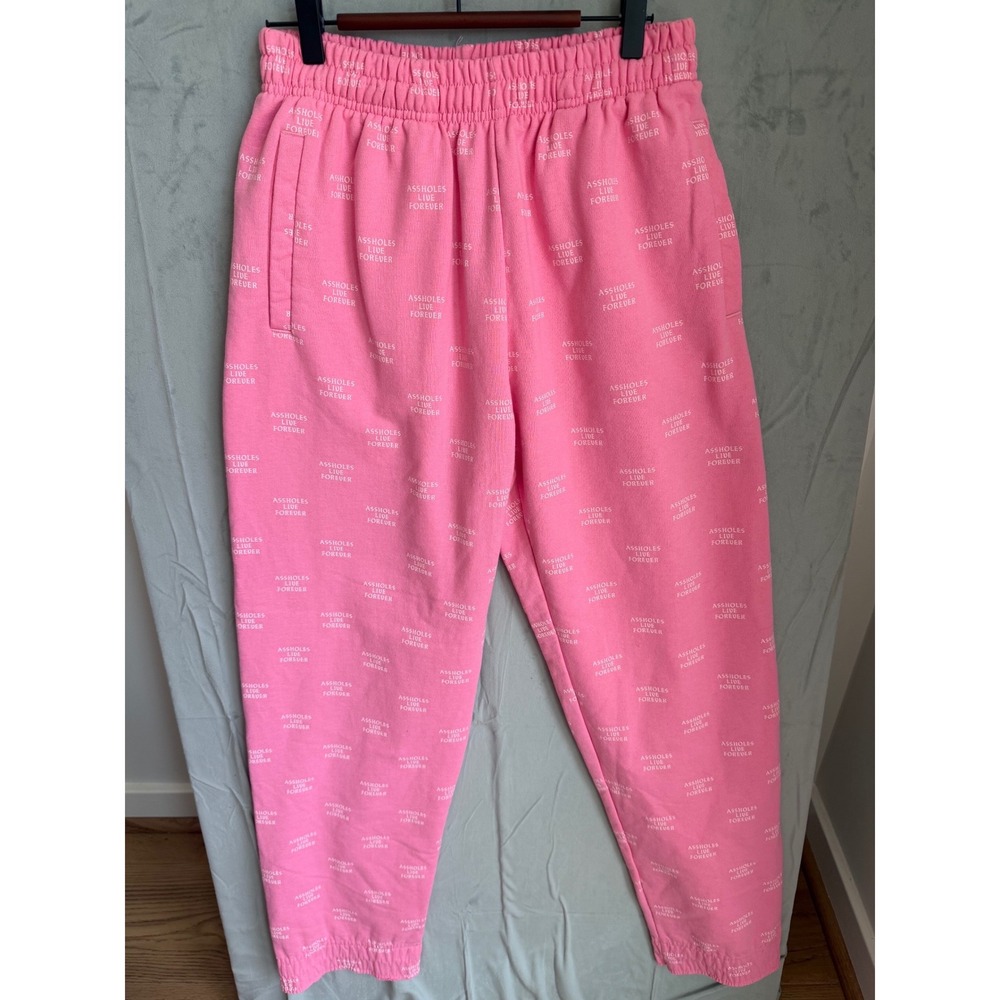 Assholes Live Forever All Over Print Sweatpants Streetwear Cotton Womens M Pink